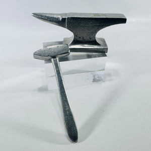 L.L.H. Miniature Anvil and Hammer 1970s Cast Metal Wilton Armetale Attribution