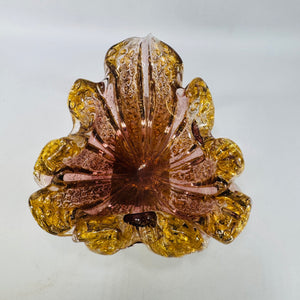 Murano Style Gold Fleck Pink Art Glass Leaf Bowl Ashtray