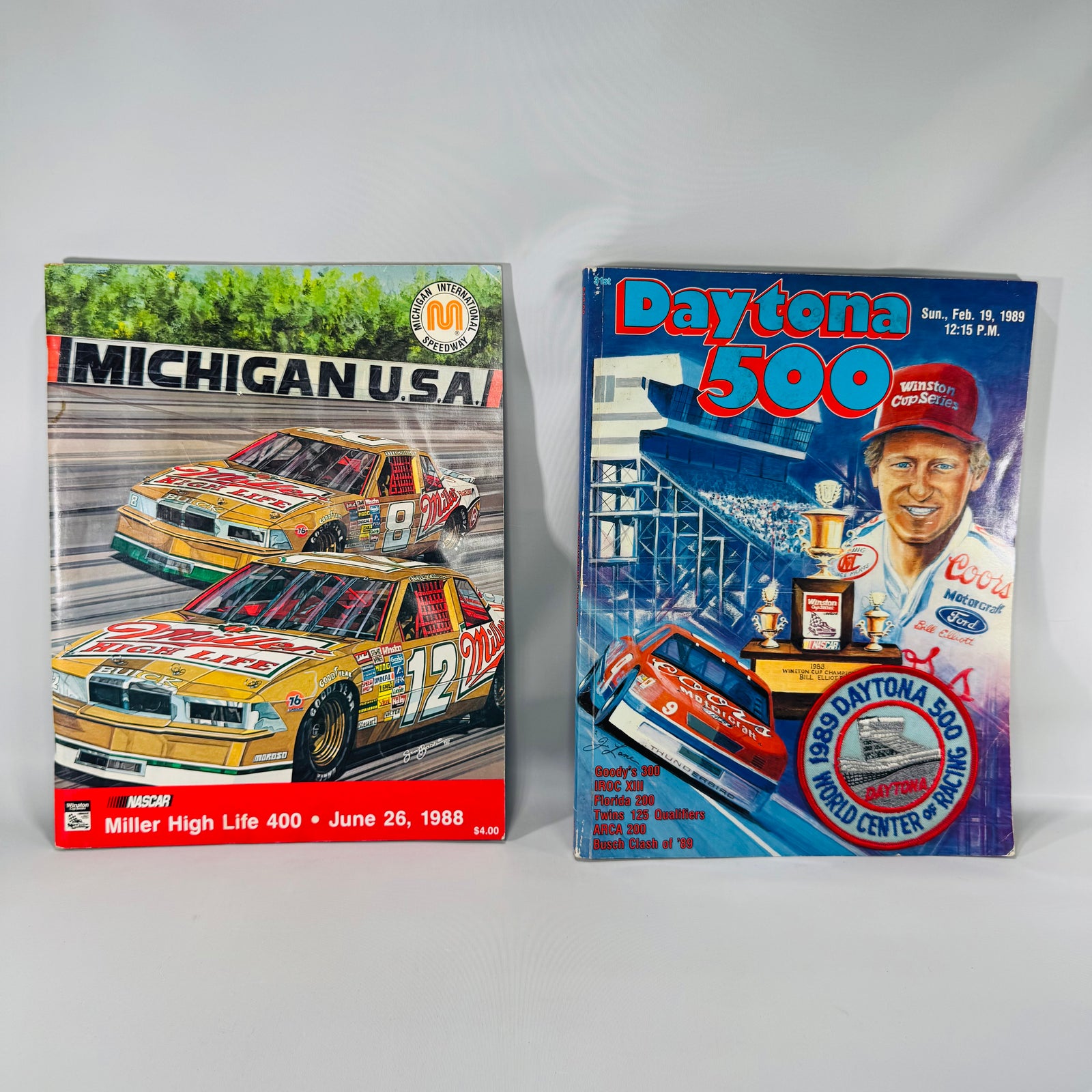 NASCAR Program Bundle (2) — 1988 Miller High Life 400 (MIS) + 1989 Daytona 500 Program w/ Patch
