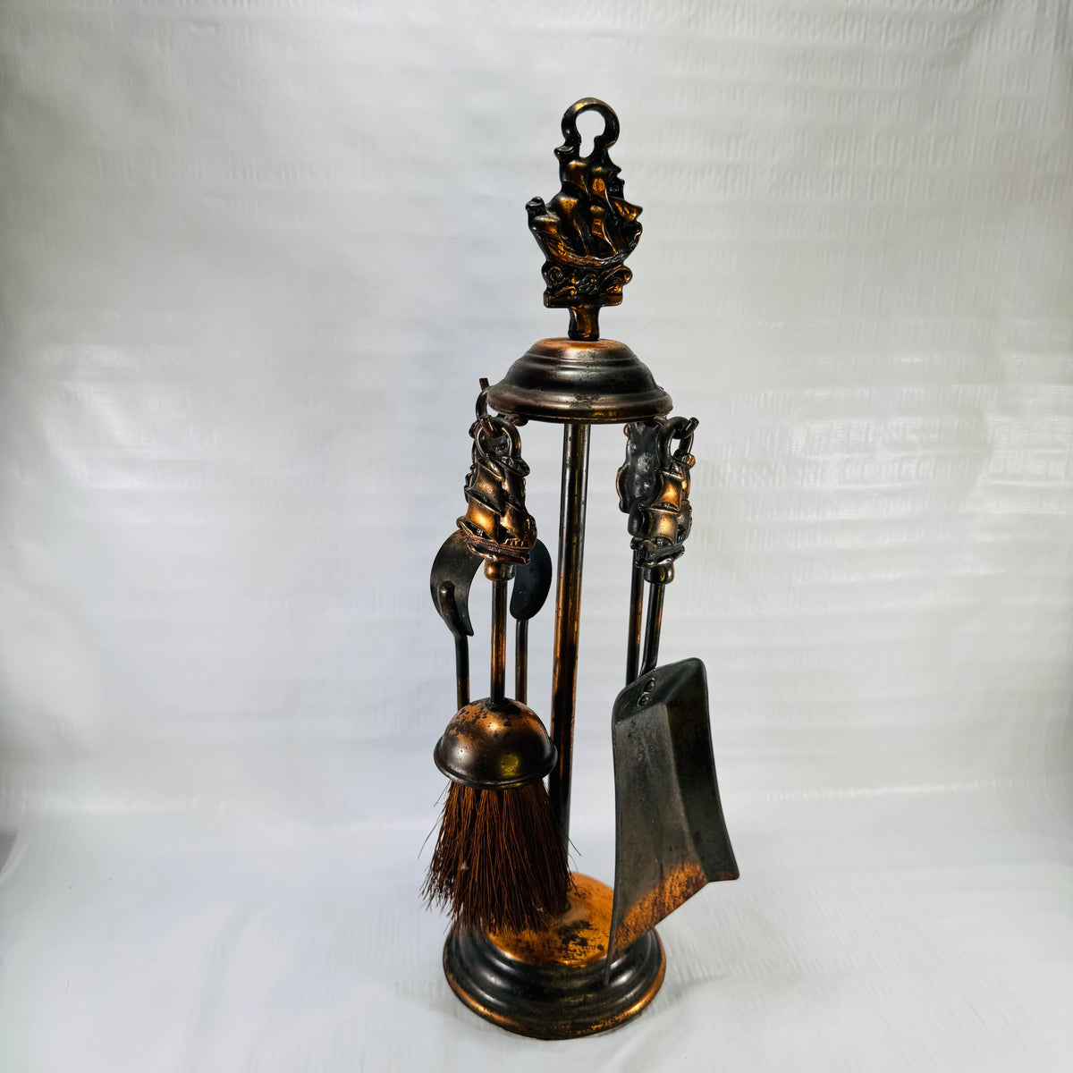 Nautical Galleon Tabletop Fireplace Tool Set 1930s