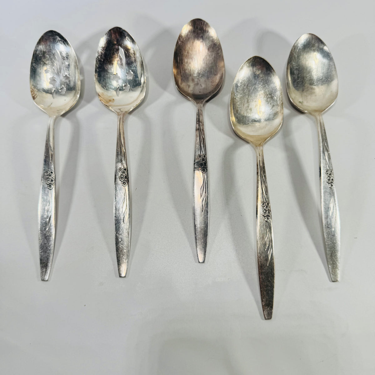 Oneida Enchantment Gentle Rose Silverplate Serving Spoons Set of 5