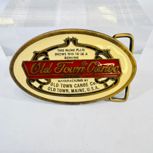 Old Town Canoe Co. Brass Enamel Belt Buckle Maine Nameplate Design