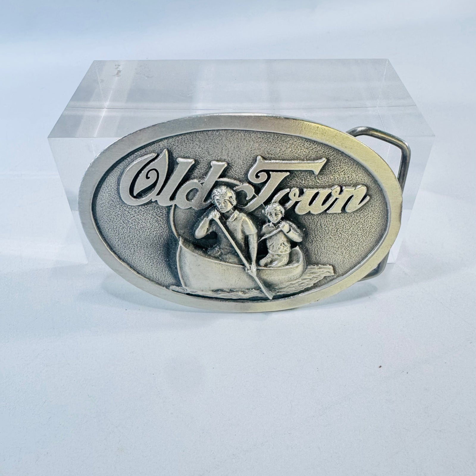 Old Town Canoe Indiana Metal Craft Pewter Belt Buckle Canoeing Scene