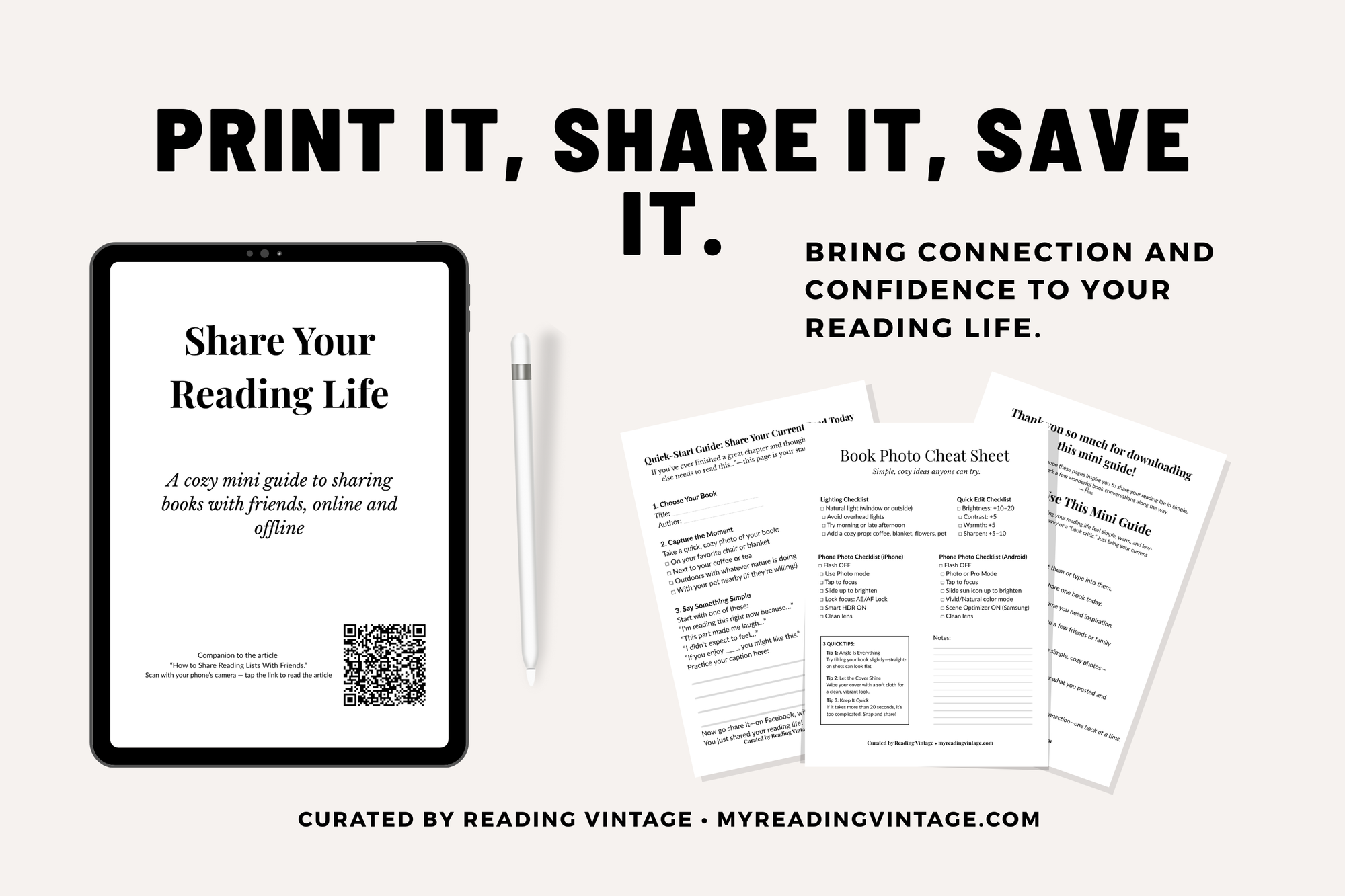 Share Your Reading Life – Cozy Printable Mini Guide for Book Lovers (Digital Download, PDF)
