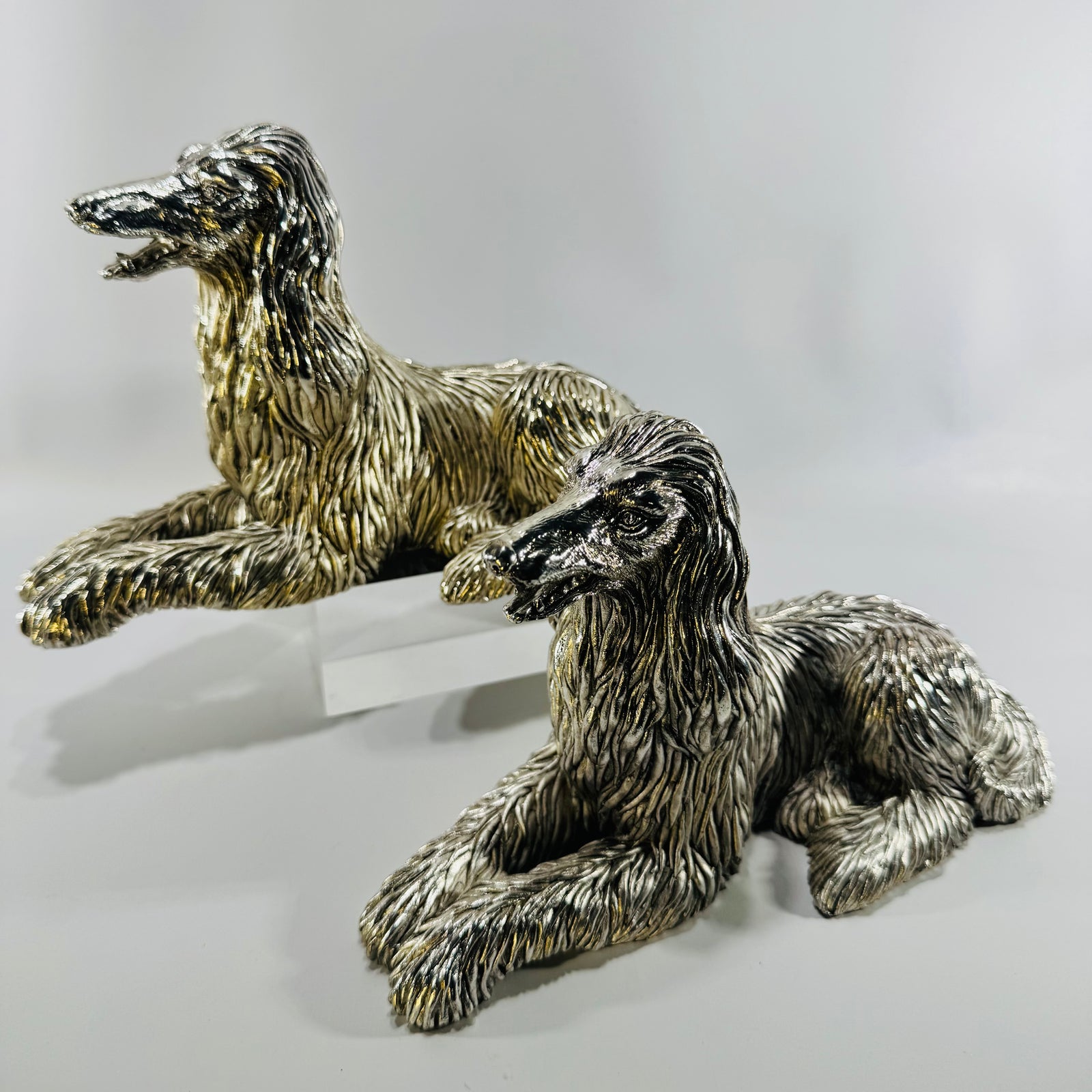 Creazioni Artistiche d'Argento Afghan Hound Dog Figurines Pair Made in Italy