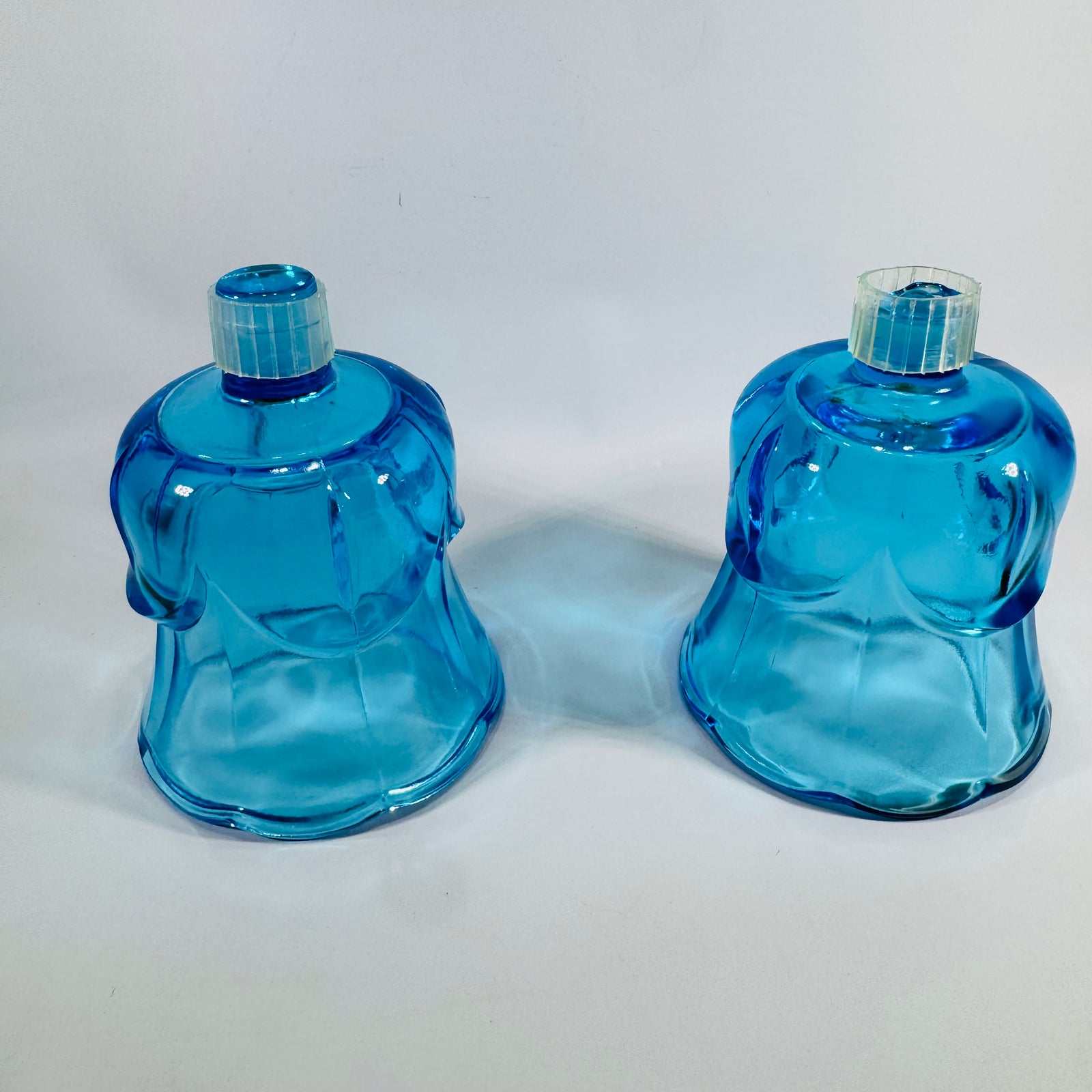 Pair Homco Blue Glass Peg Votive Holders Mid Century Lotus Tulip Candle Cups Cerulean Sky Blue Sconce Inserts
