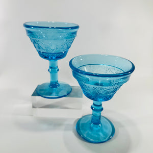 Tiara Sandwich Bicentennial Blue Water Goblets Pair 1976 Indiana Glass Pressed Glass