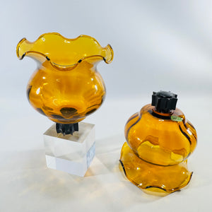 Amber Glass Peg Votive Holders Pair Ruffled Rim Made in Mexico