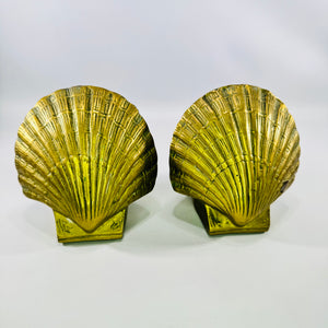 Solid Brass Scallop Shell Bookends Pair Coastal Decor