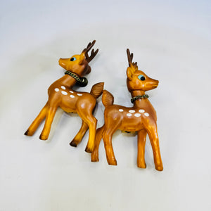 Vintage Soft Plastic Swivel Head Reindeer Pair 4 Inch Spotted Christmas Deer