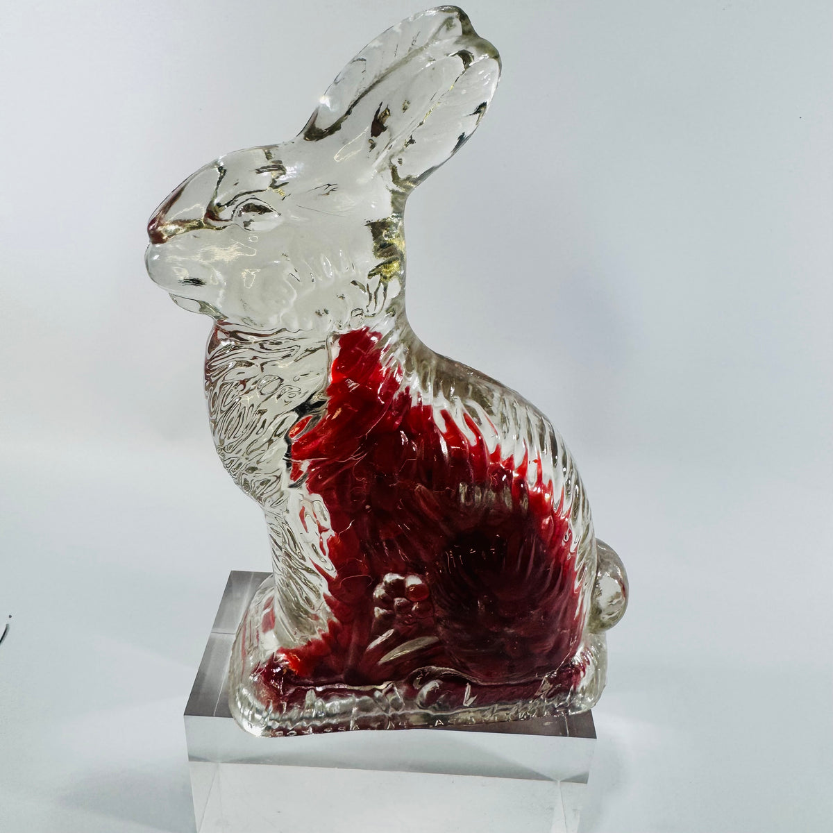 Action International LTD Clear Glass Rabbit Figurine Paperweight 1980s Bunny Decor