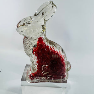Action International LTD Clear Glass Rabbit Figurine Paperweight 1980s Bunny Decor