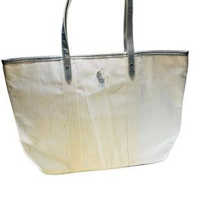 Ralph Lauren Fragrances Ivory Canvas Tote Silver Trim Big Pony
