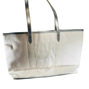Ralph Lauren Fragrances Ivory Canvas Tote Silver Trim Big Pony