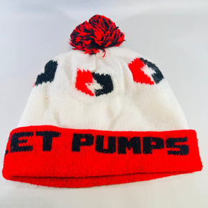Red Jacket Pumps Pom Pom Beanie 1970s 1980s Industrial Advertising Hat
