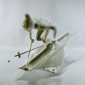 Royal Dux Bohemia Slalom Skier Figurine 1950s Jiří Černoch White Porcelain