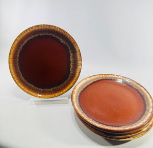 Brown Drip Glaze Pottery Side Plates Mid Century Set of 5 Lot