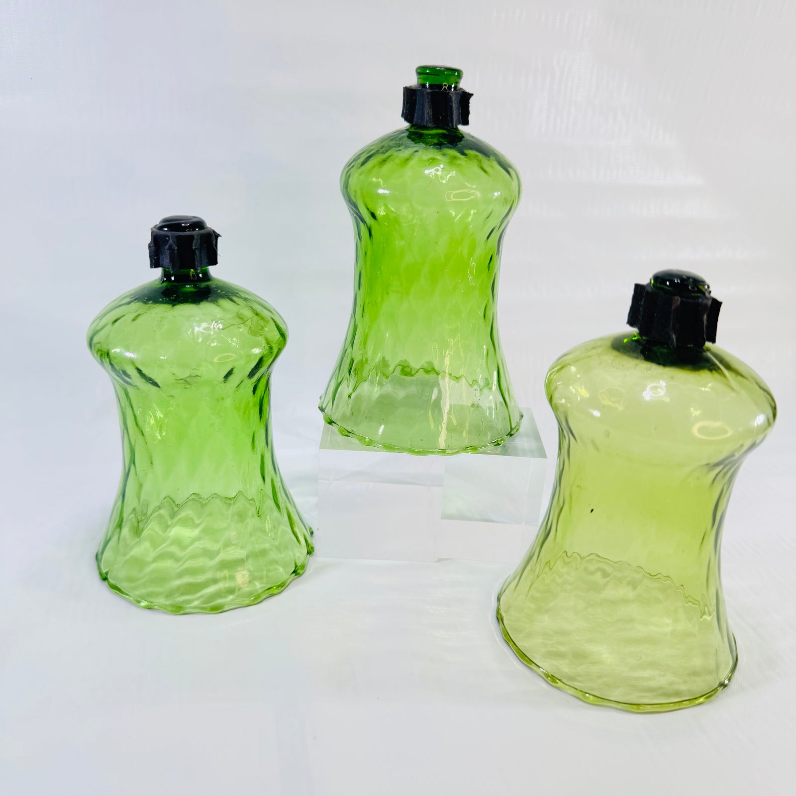 Homco Avocado Green Glass Peg Votive Holders Set of 3