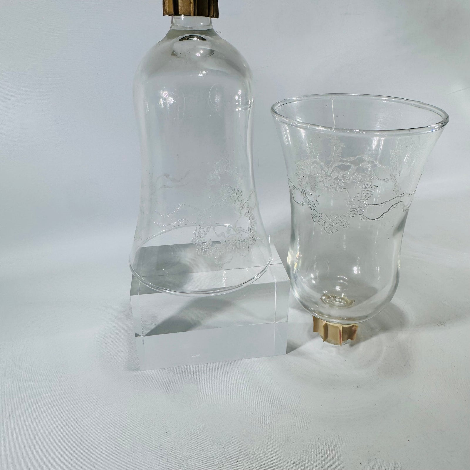 Homco Hearts and Ribbons Votive Holders Set of 2 Vintage Home Interiors Etched Glass Peg Cups