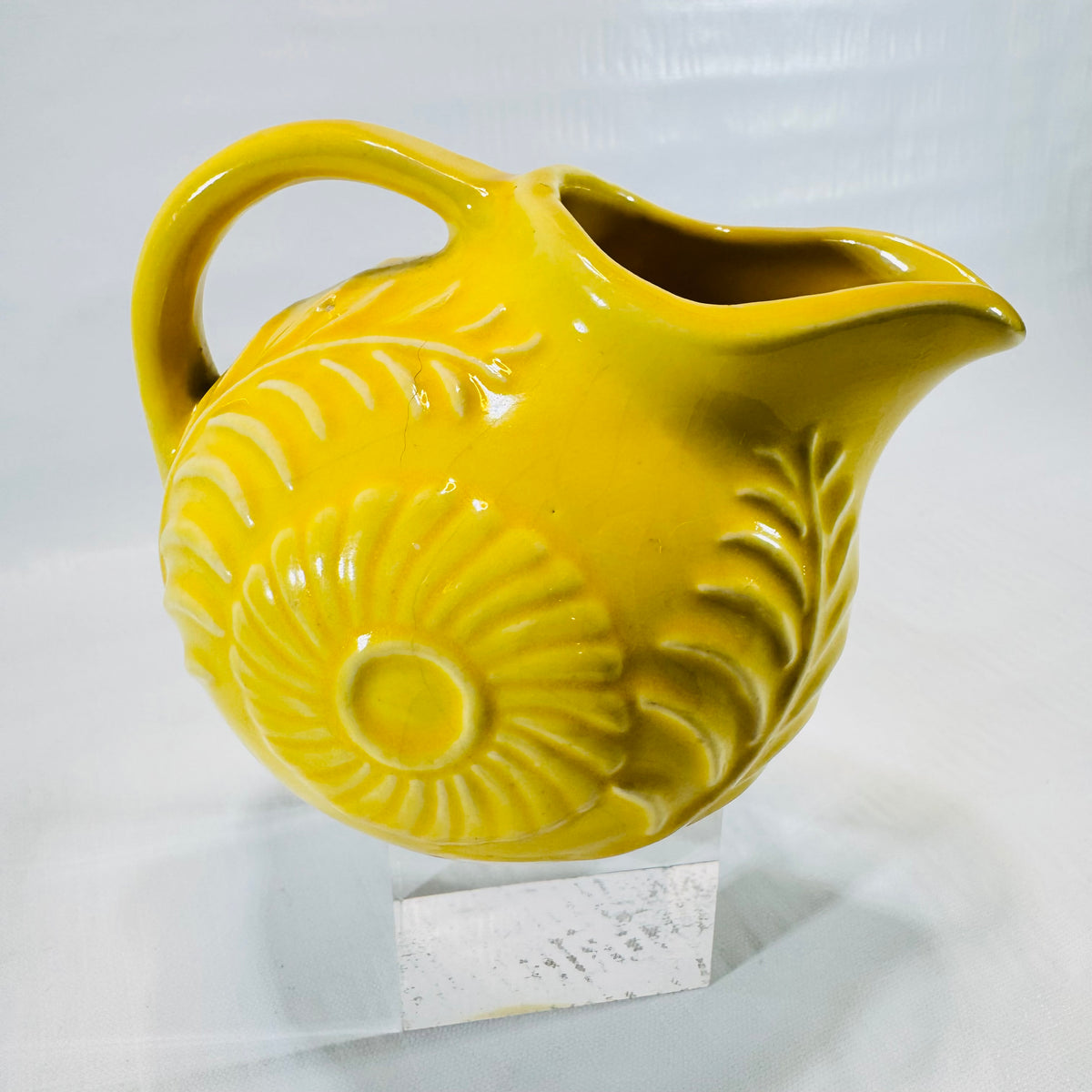Shawnee Flower and Fern Miniature Ball Jug Yellow Pitcher 1940s to 1950s