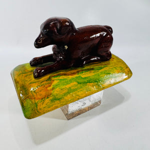 G.S. Signed Folk Art Wooden Dog Sculpture 1964 Painted Wood
