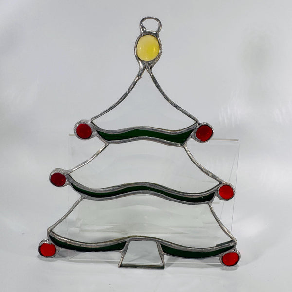 Stained Glass Christmas Tree Suncatcher 1980s Handmade Holiday Window ...