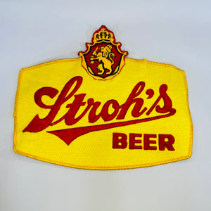 Stroh's Beer Embroidered Patch Lion Crest Yellow Red 1970s Brewery Advertising 9 Inch Sew On