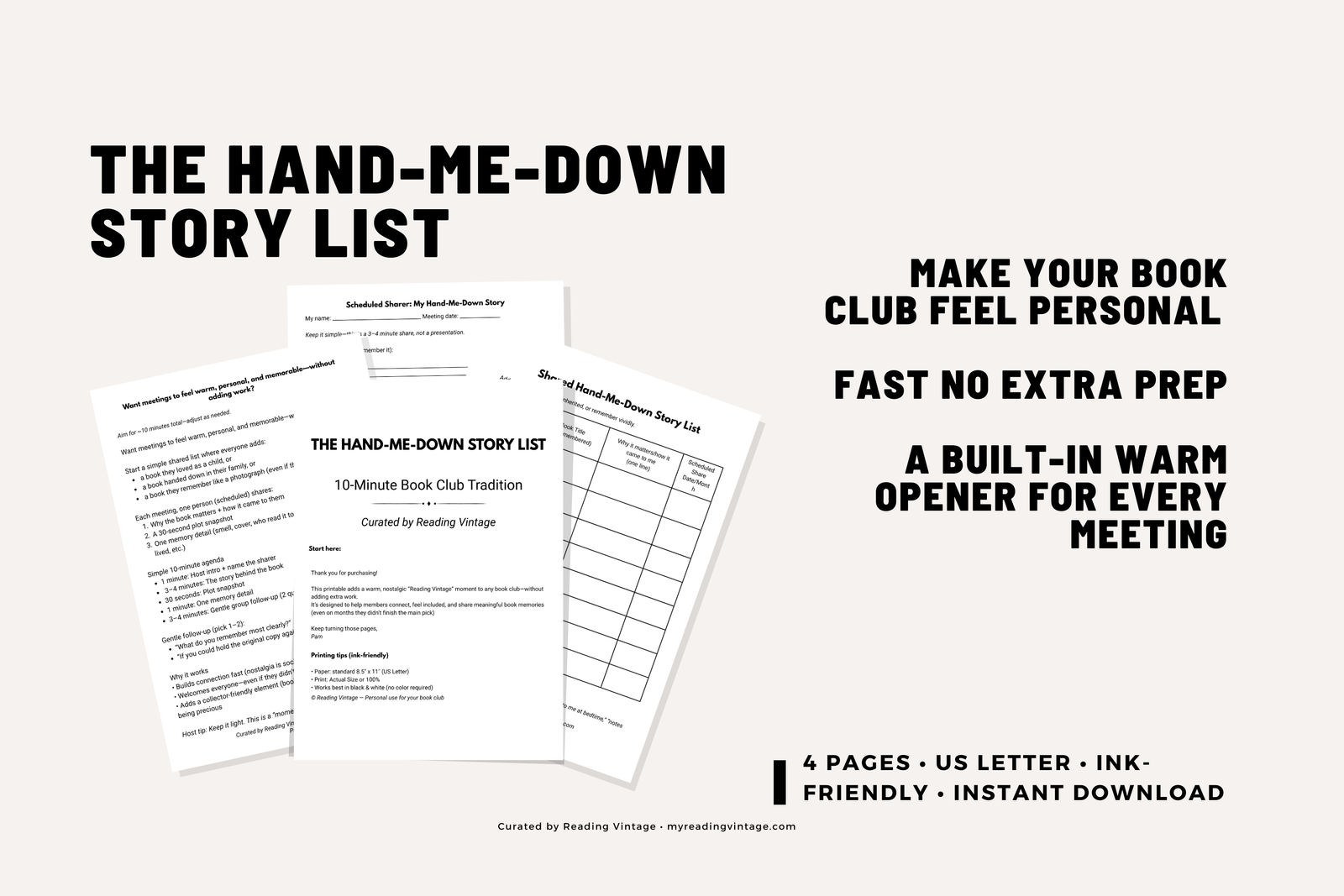 The Hand-Me-Down Story List | 10-Minute Book Club Tradition (Printable PDF)