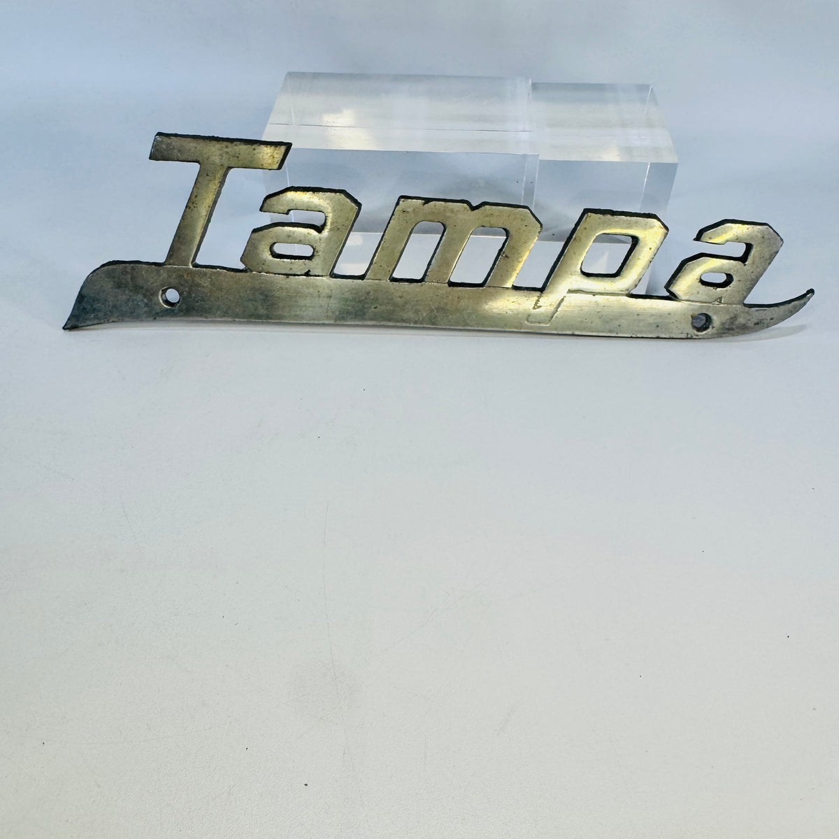 Vintage Tampa Script Metal Boat Emblem Nameplate Badge 9 Inch