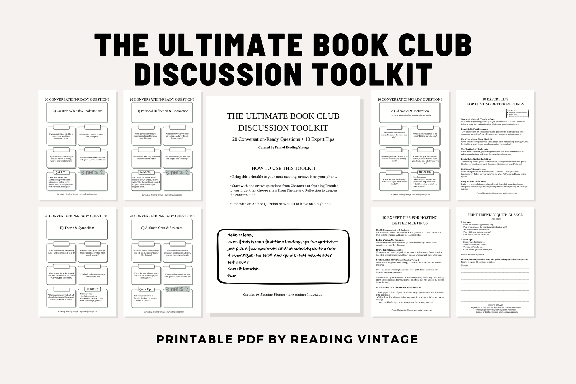Ultimate Book Club Discussion Toolkit (Printable PDF) – 20 Questions + 10 Tips | Reading Guide