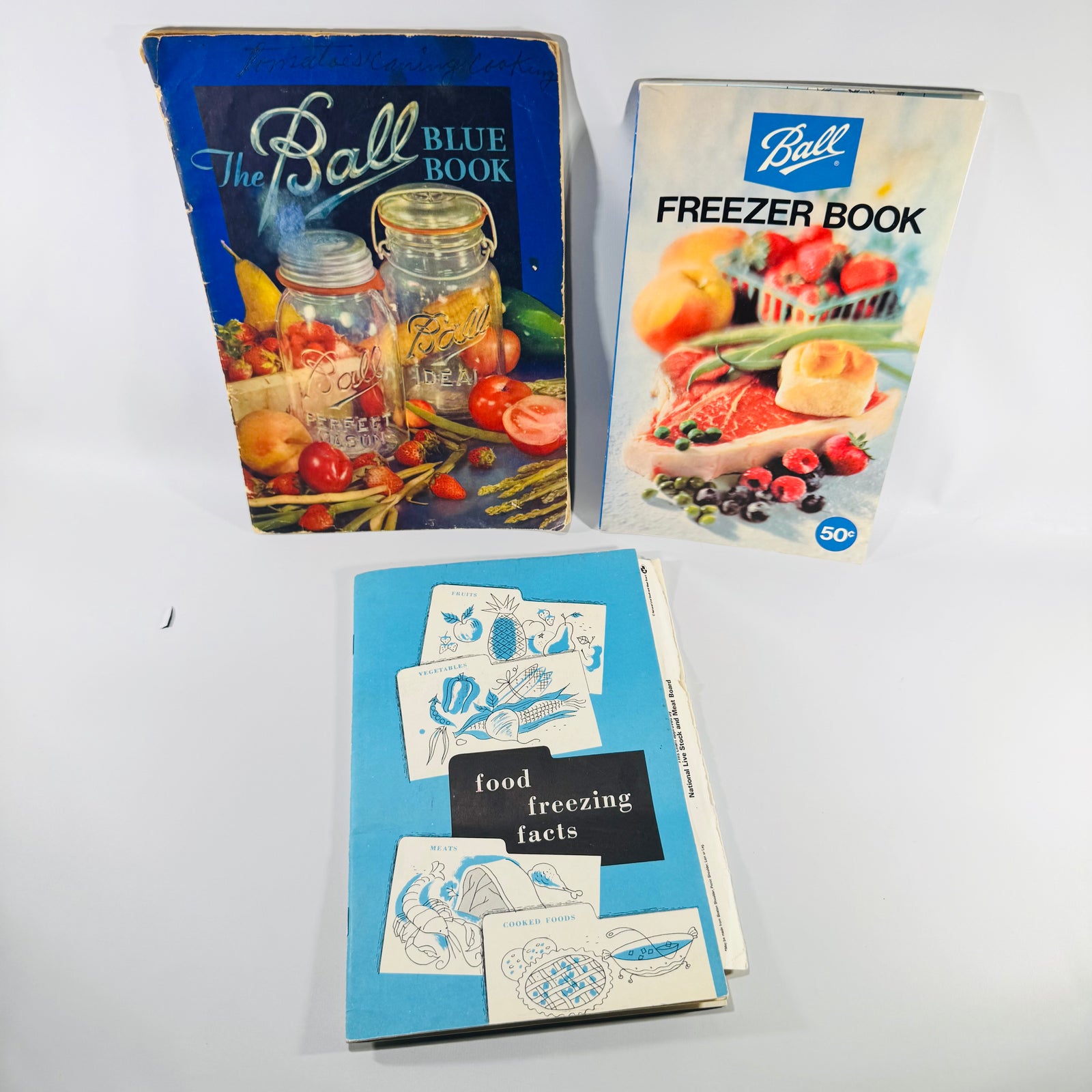Ball Blue Book 1935 Canning Cookbook Lot with 1974 Ball Freezer Book and 1964 Food Freezing Facts