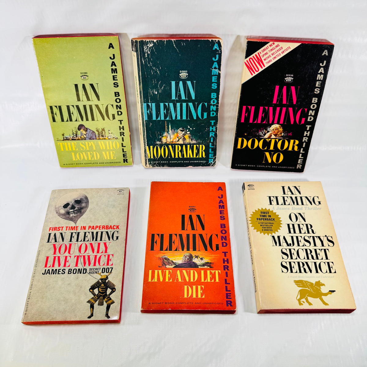 Ian Fleming James Bond Signet Paperback Lot, 6 Vintage 1960s 007 Novels