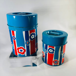 Vintage Nevco Flower Power Nesting Canisters Set of 2 British Hong Kong Metal Tins