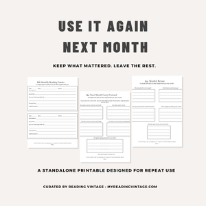 Monthly Reading & Reflection Tracker Printable | 6-Page Reading Journal PDF