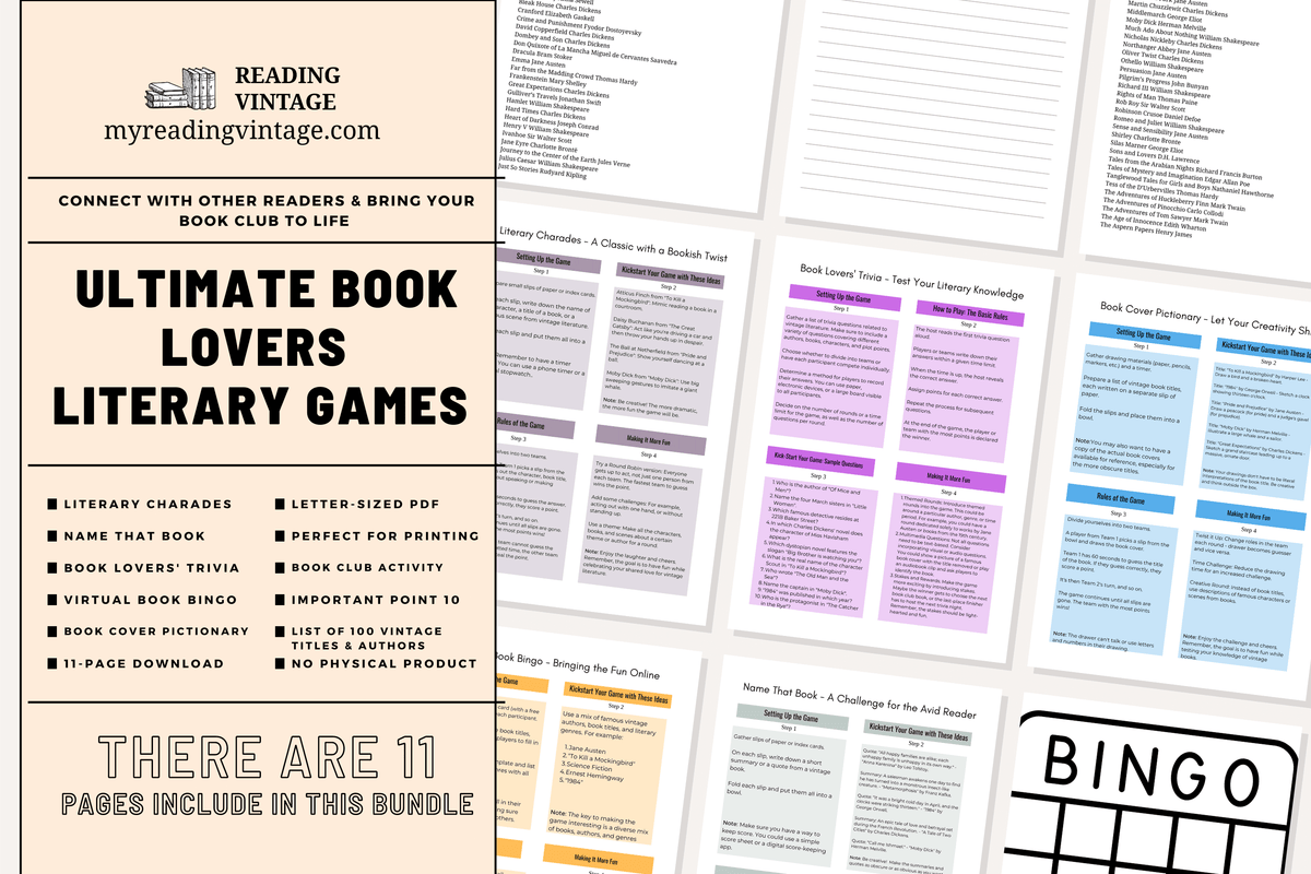 Ultimate Book Lover’s Game Pack (5 Printable Book Club Games) – Digital Download PDF