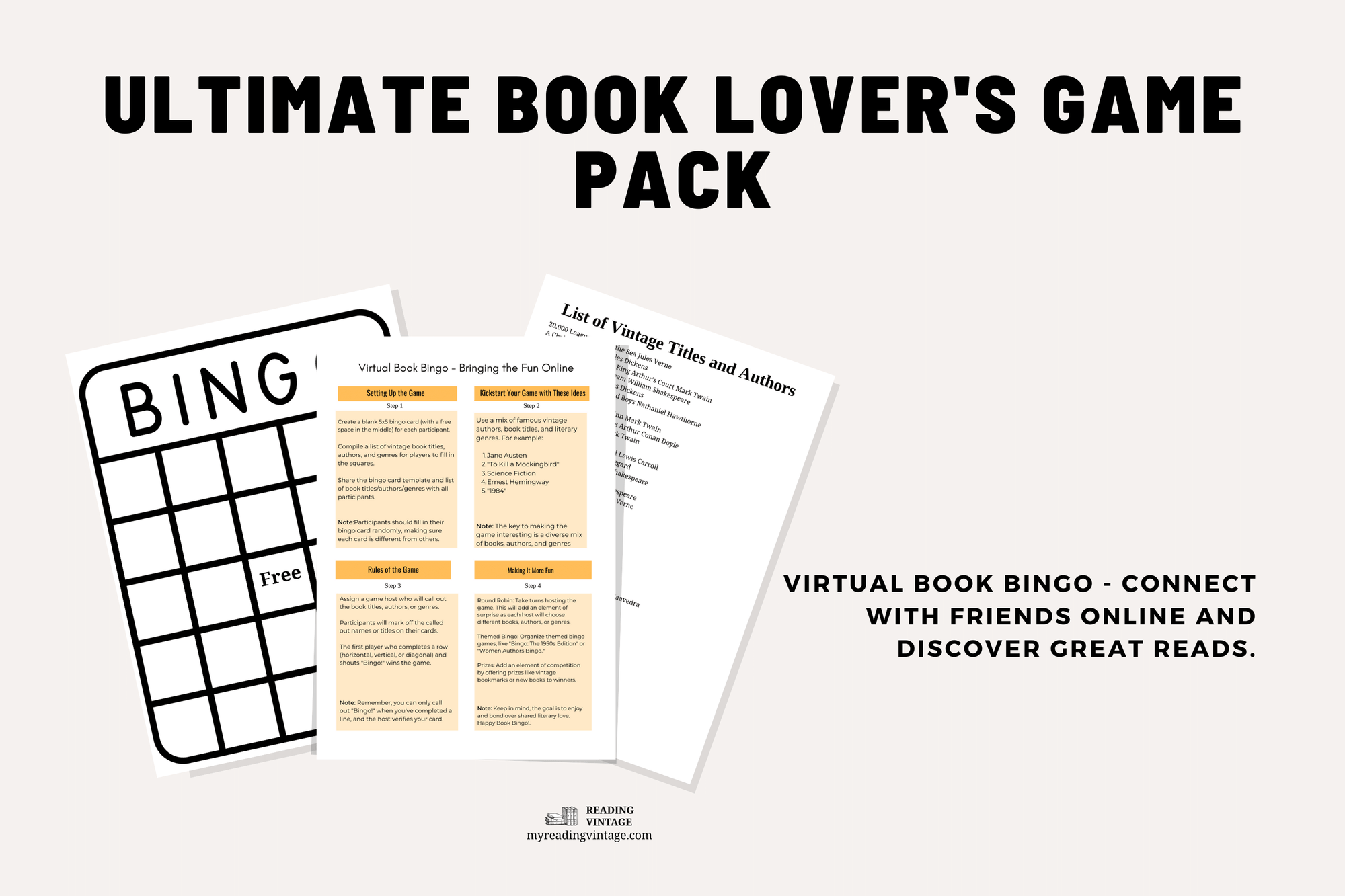 Ultimate Book Lovers 5 Literary Games Digital Download-Reading Vintage
