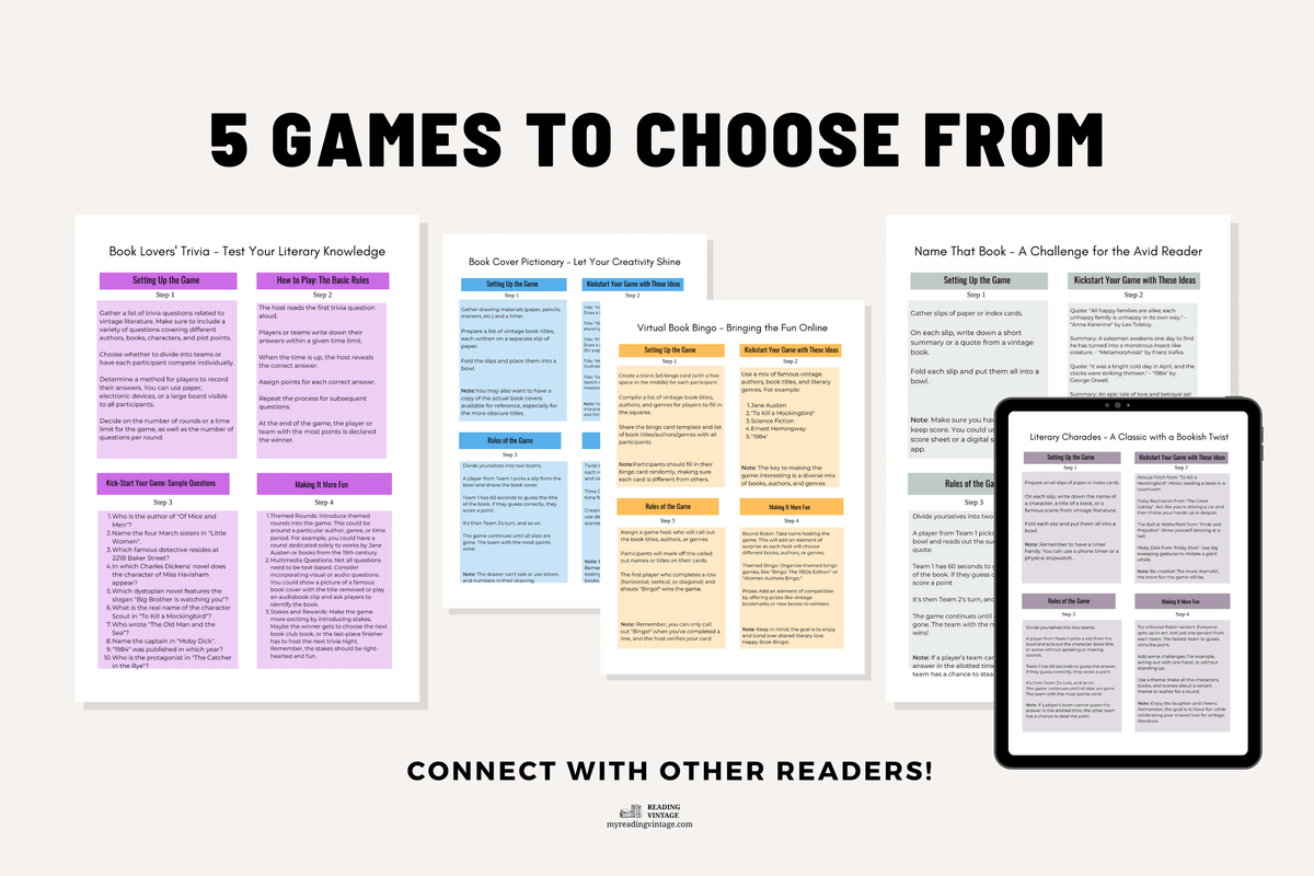 Ultimate Book Lover’s Game Pack (5 Printable Book Club Games) – Digital Download PDF