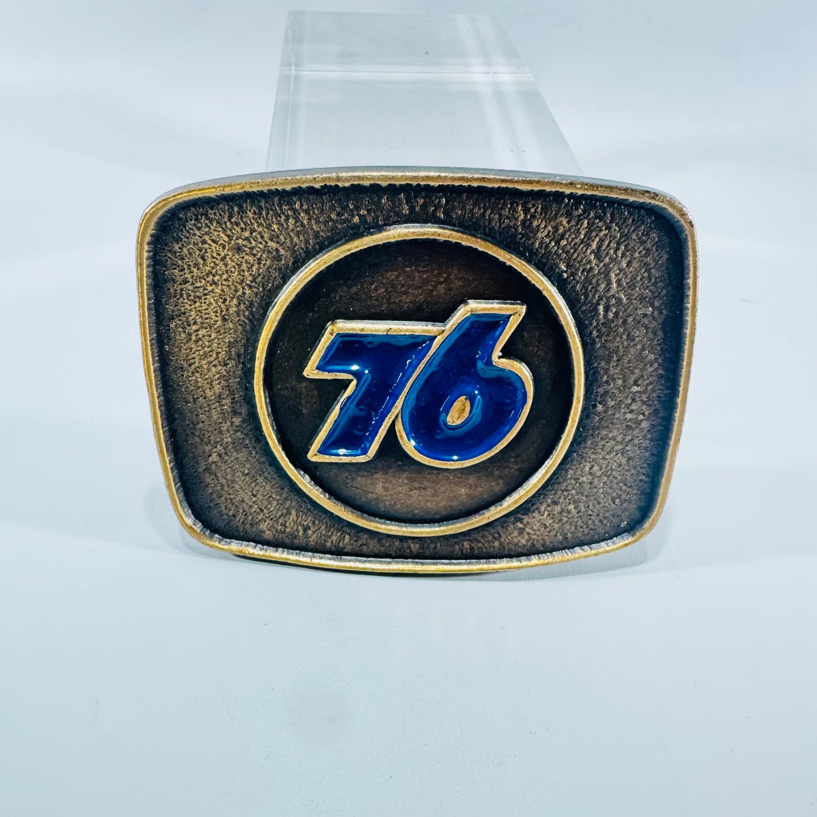 Union 76 Gas Station Uniform Belt Buckle 1970s Blue Enamel