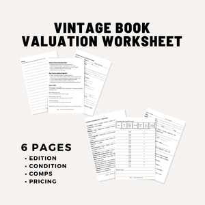 Vintage Book Valuation Worksheet (6 Pages) – Printable PDF for Buyers & Sellers | Condition, Edition & SOLD Comps