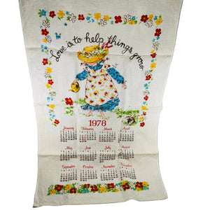 Vintage 1978 Calendar Tea Towel Wall Hanging | Love Is To Help Things Grow