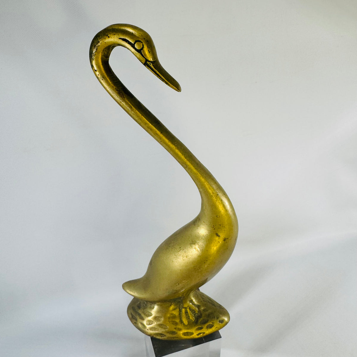 Vintage Brass Swan Figurine 8 Inch  Cast Bird Statue Hollywood Regency Decor