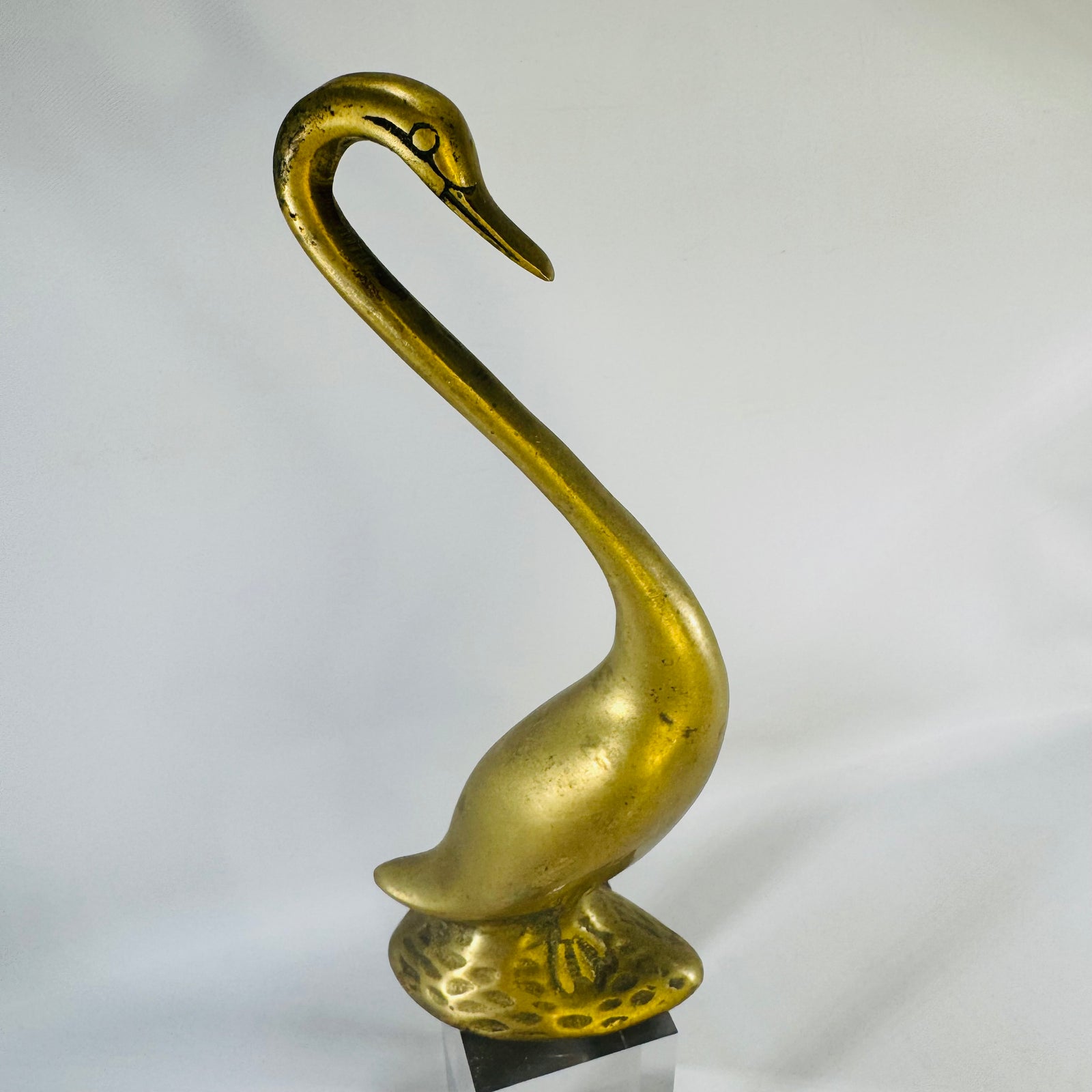 Vintage Brass Swan Figurine 8 Inch  Cast Bird Statue Hollywood Regency Decor