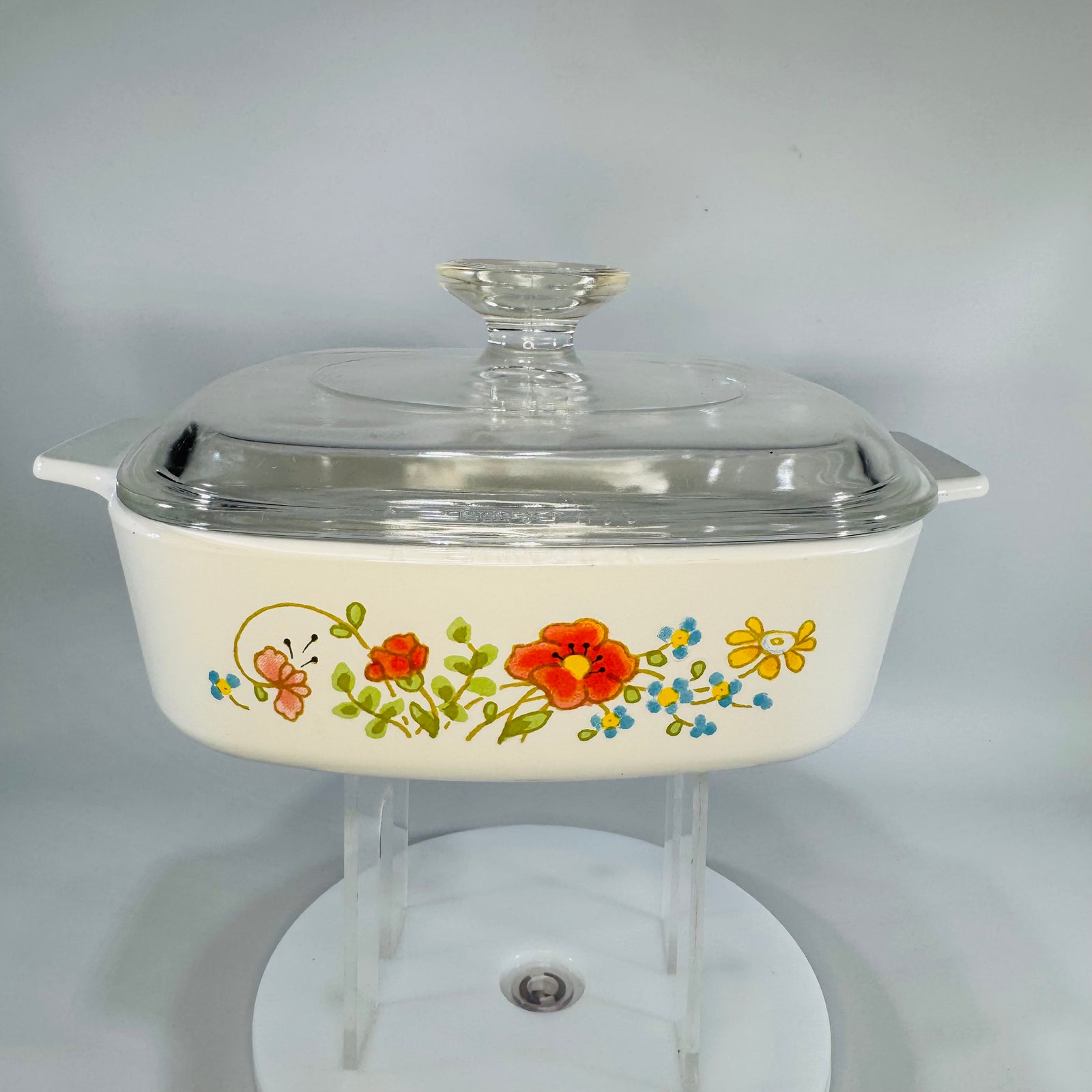 Vintage Corning Ware “Wildflower” Casserole Dish – A-1-B (1 Quart) with Pyrex A-70 Lid