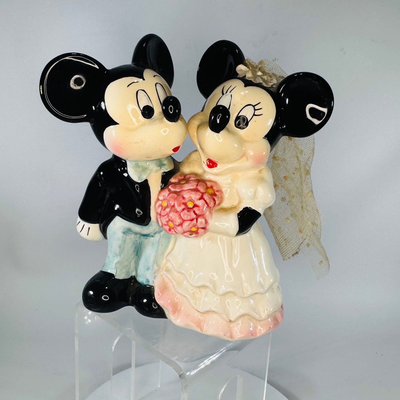 Vintage Disney Wedding Mouse Couple Figurine | Bride & Groom Cake Topper Decor | ©Disney Taiwan Disneyana Collectible | 5x4x2