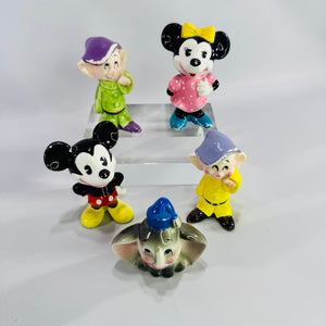 Vintage Disney Japan Ceramic Figurine Lot of 5, Mickey Minnie Dumbo and Two Dopey Character Figures