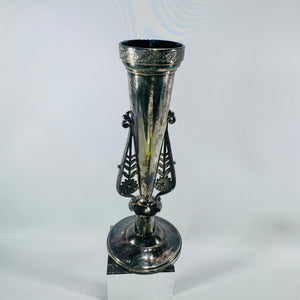 Vintage EH Barton Silver-Plated Trumpet Bud Vase Sheffield Style Art Nouveau Pierced Handles
