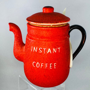 Vintage Enesco Japan Instant Coffee Canister w/ Spoon | Red Coffee Pot Jar (6x4.5)