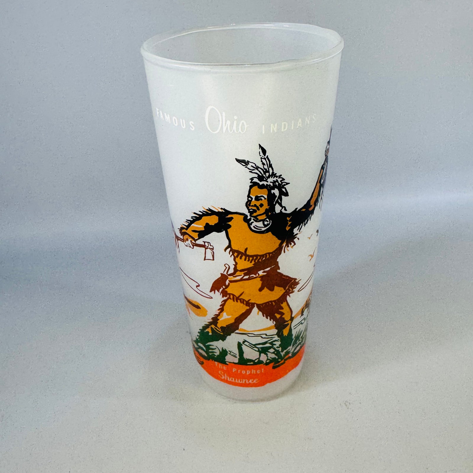Vintage Famous Ohio Indians Glass, The Prophet Shawnee, Bonded Oil Promotional 1960s