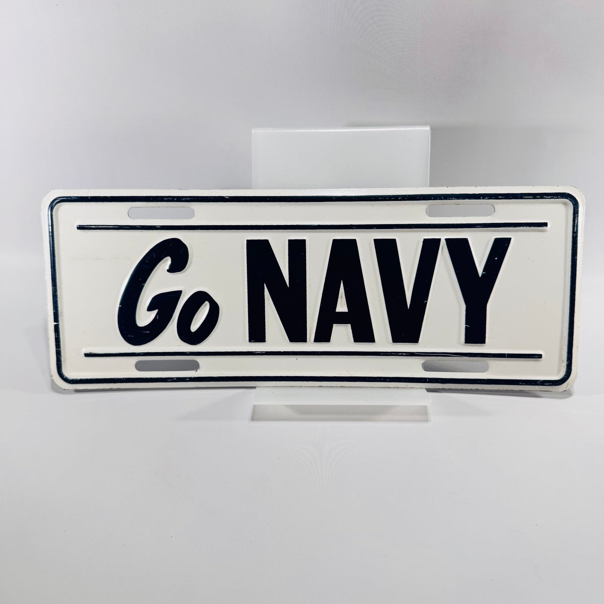 Vintage Go Navy Booster License Plate Embossed Metal Military Display Sign