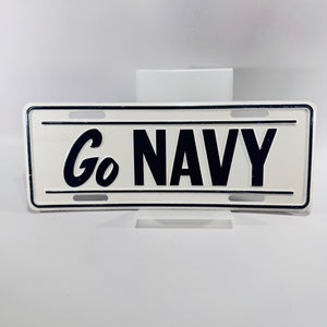 Vintage Go Navy Booster License Plate Embossed Metal Military Display Sign